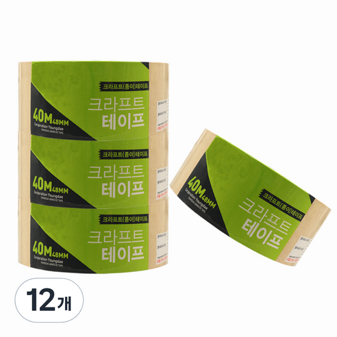 대박테이프 저소음 크라프트 종이 박스테이프 48mm x 40m, 베이지, 12개