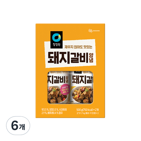 청정원 돼지갈비 양념 2p, 1kg, 6개