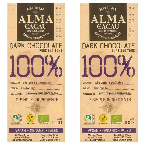 알마카카우 유기농 다크 초콜릿 100%, 100g, 2개