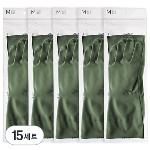 생활공작소 라텍스 고무장갑 양손세트 일반형, 딥그린, 중(M), 15개
