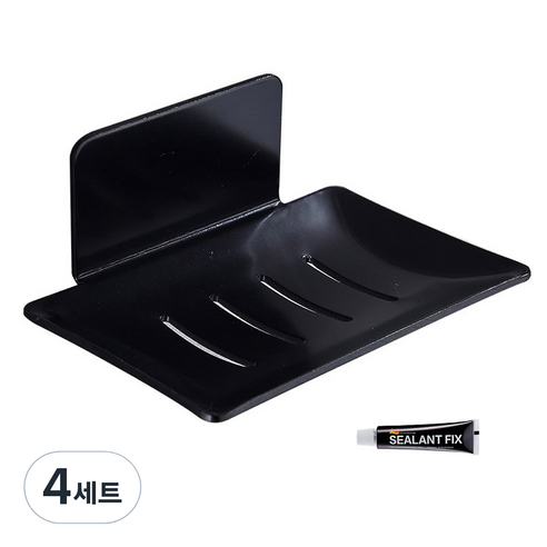 모나코올리브 메탈라인 비누받침대 + 실란트픽스, 블랙, 4세트