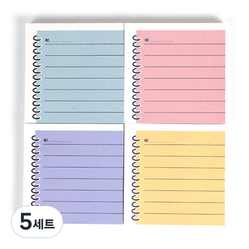 톡톡팬시 링노트 떡메모지 4종 세트, Yellow, Violet, Pink, Sky Blue, 5세트