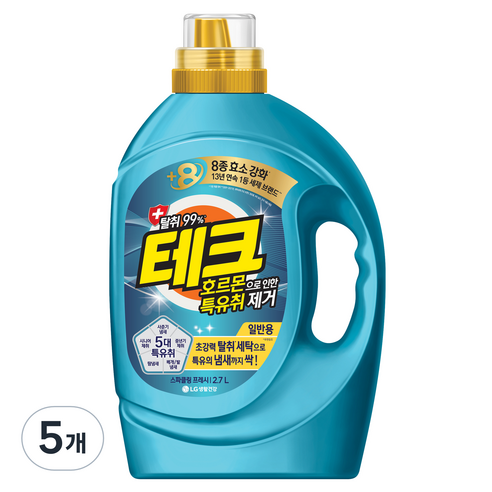 테크 호르몬 특유취 제거 액체세제 일반 용기, 2.7L, 5개