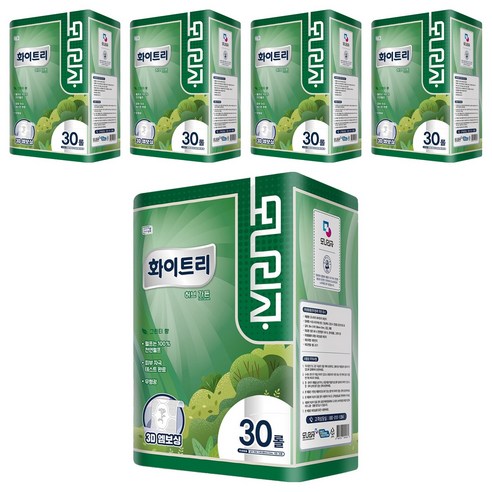 모나리자 화이트리 허브 가든 천연펄프 3겹 고급롤화장지, 30m, 30개입, 5개