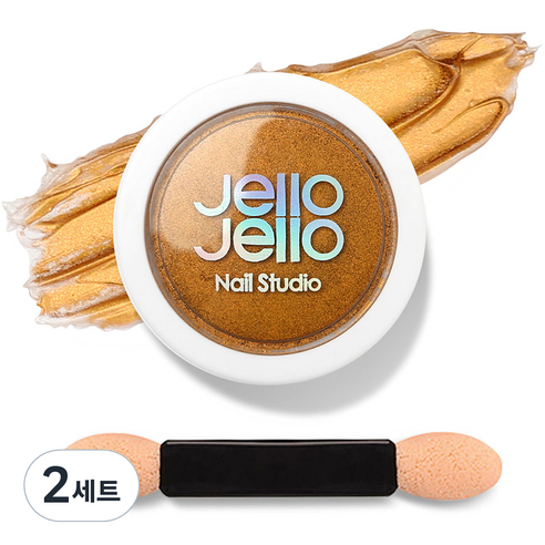 젤로젤로 젤네일 아트 엣지빔 미러 파우더 글리터 + 브러쉬 세트, 2세트, HP02 골드홀로라(글리터)