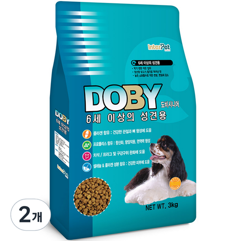 인터펫코리아 시니어 강아지 도비 건식사료, 닭, 3kg, 2개