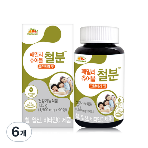 비타민뱅크 패밀리 츄어블 철분 크랜베리맛, 6개, 135g