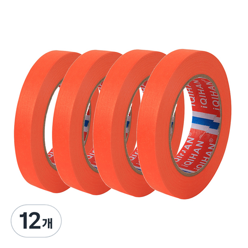 iQIHAN 다다 칼라 마스킹 테이프 15mm x 20m, 주황, 12개