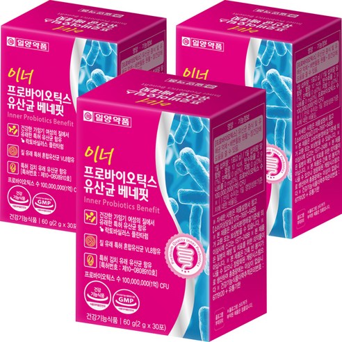 프로바이오틱스 유산균 추천  일양약품 이너 프로바이오틱스 유산균 베네핏, 60g, 3개