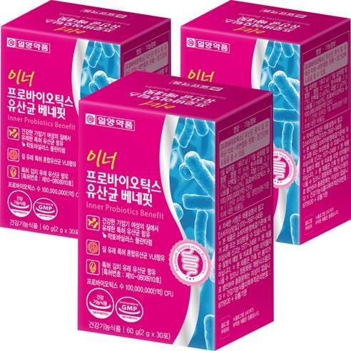 프로바이오틱스 유산균 추천  일양약품 이너 프로바이오틱스 유산균 베네핏, 60g, 3개