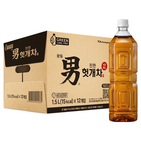 광동진한헛개차 무라벨 그린, 1.5L, 12개 1.5L × 12개, 개당 용량 × 총 수량 섬네일