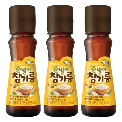 아이배냇 순 발아 참기름, 참깨, 3개, 75ml
