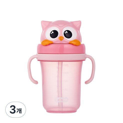 에디슨 프렌즈 흘림방지 입체 빨대컵 2 300ml, 부엉이 핑크, 3개