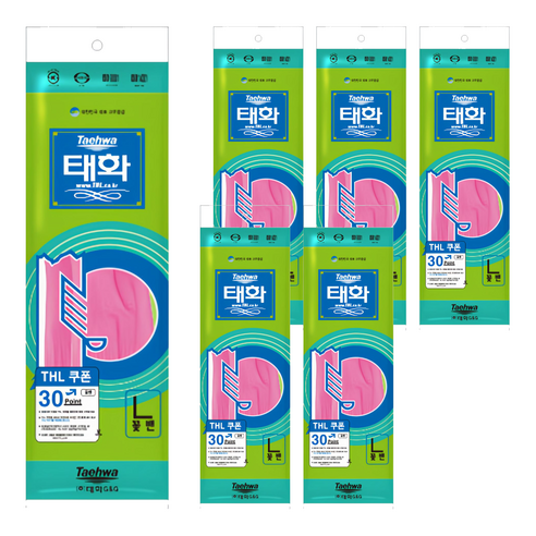 태화 고무장갑 꽃밴, 핑크, 대(L), 6개