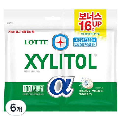 롯데자일리톨 껌 알파 오리지날 리필, 102g, 6개