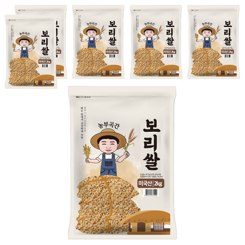 농부곡간 미국산 보리쌀, 2kg, 6개