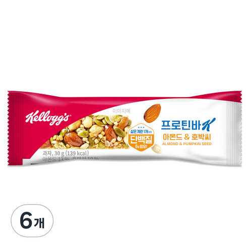 켈로그 프로틴바K 아몬드 앤 호박씨, 30g, 6개