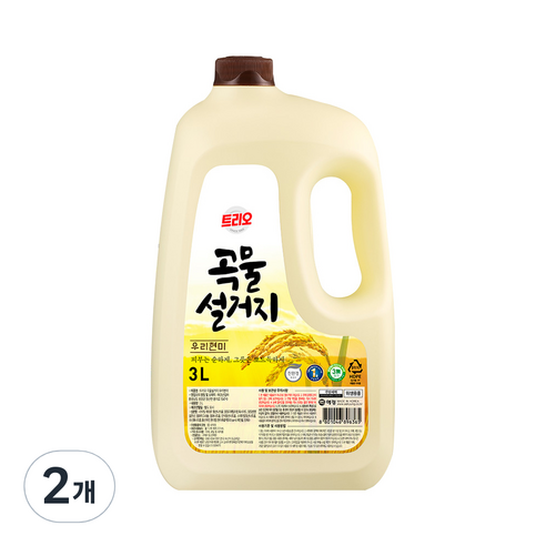 트리오 곡물설거지 우리현미 주방세제, 2개, 3L