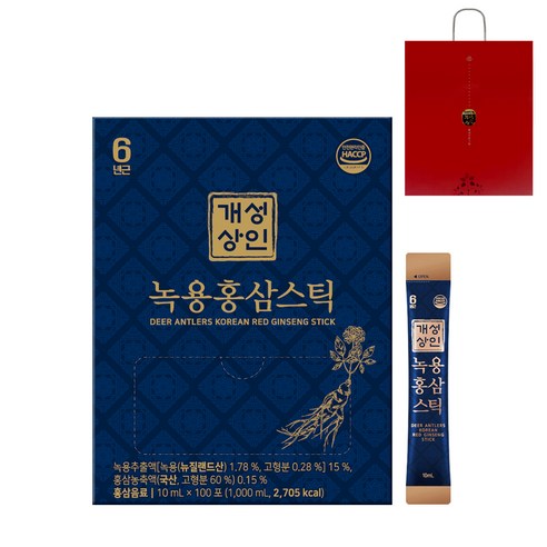 개성상인 녹용 홍삼스틱 + 쇼핑백, 100회분, 10ml, 1박스