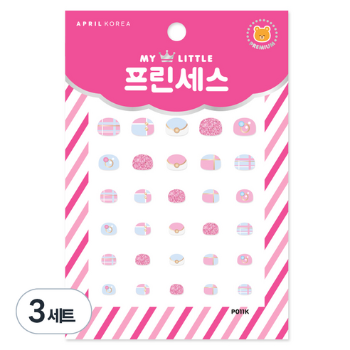에이프릴 코리아 마이리틀 프린세스 키즈 네일스티커, P011K 꿈꾸는 체크, 3개