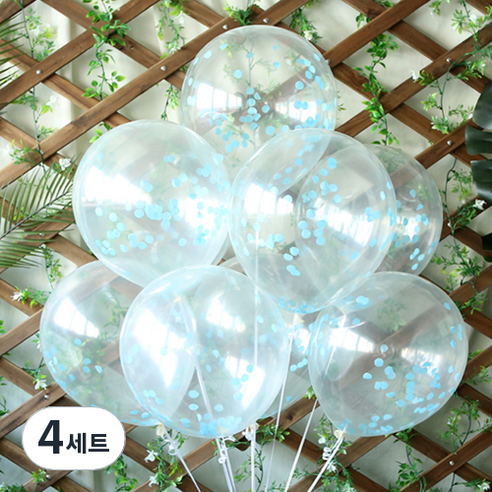 파티해 써클 컨페티풍선 20p + 손펌프 랜덤발송 +컬링리본 + 스펀지닷 세트, 블루, 4세트