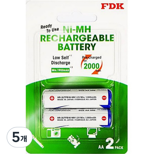 에프디케이 니켈수소 2000mAh AA 충전지, 2개입, 5개
