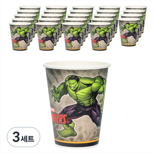 마블 어벤져스 헐크 오리지널 종이 파티컵 290ml, 25개입, 3세트