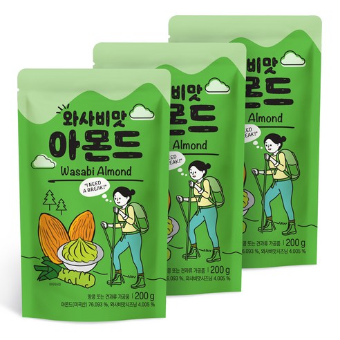 와사비맛 아몬드, 200g, 3개