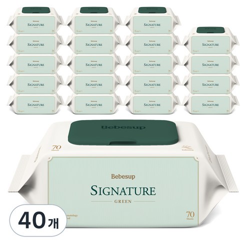베베숲 시그니처 그린 물티슈 캡형 70평량, 70g, 70개입, 40개