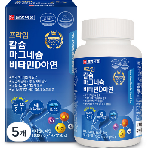 일양약품 프라임 칼슘 마그네슘 비타민D 아연 180g, 180정, 5개