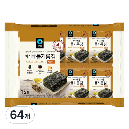 대상 청정원 들기름 바사삭김, 4g, 64개