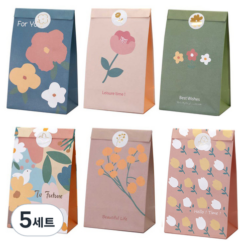 인디케이 블루밍 플라워 페이퍼백 6p + 스티커 6p 세트, 혼합색상, 5세트