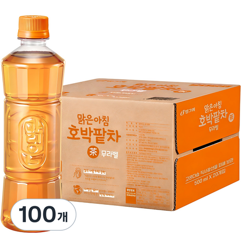빙그레 맑은아침 호박팥차 무라벨, 500ml, 100개
