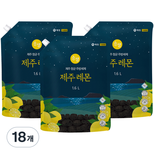 순샘 제주 레몬 항균 주방세제 리필, 1.6L, 18개