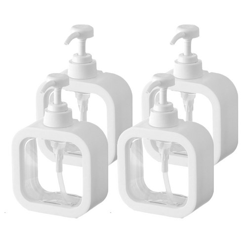 제이밀 사각 투명 디스펜서 500ml, 화이트, 4개
