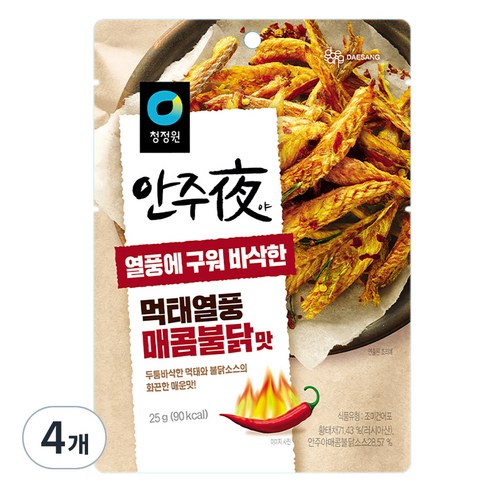 대상 청정원 안주야 먹태열풍 매콤불닭맛, 25g, 4개