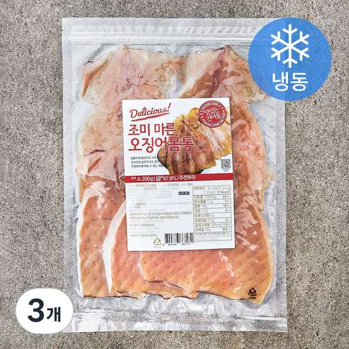 해맑은푸드 조미 마른오징어 몸통 (냉동), 200g(소, 5미), 3개
