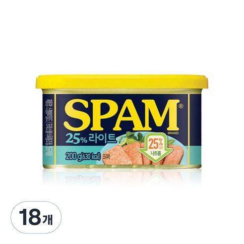 스팸 25% 라이트 햄통조림, 200g, 18개