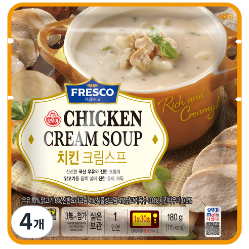 오뚜기 프레스코 치킨 크림스프 상온, 4개, 180g