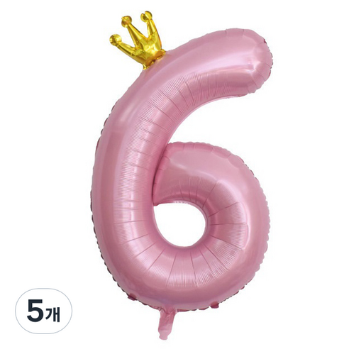 이자벨홈 생일파티 왕관 숫자 풍선 6 초대형, 핑크, 5개