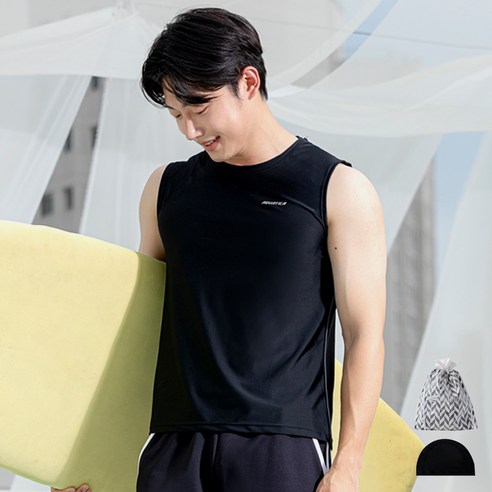 아쿠아티카 남성용 래쉬가드 민소매 상의 AQAMAP + 스판수모 + 비닐백 세트