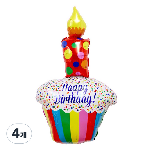 미미파티 생일 파티 초대형 케이크 은박 풍선, 1단 케이크, 4개