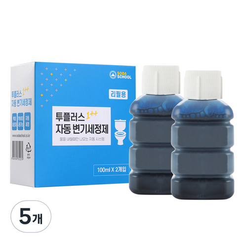 소다스쿨 투플러스 자동 변기세정제 리필용 2p, 5개, 200ml