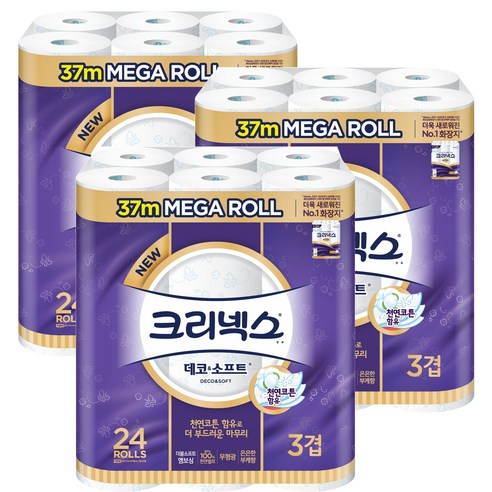 크리넥스 3겹 데코 & 소프트 화장지 37m, 24개입, 3개