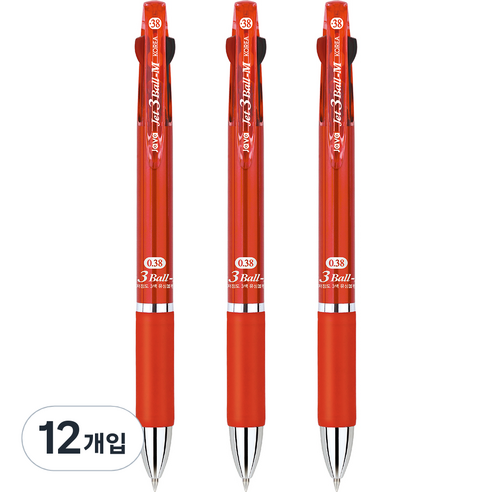 자바펜 제트 3볼 M 0.38mm 멀티펜, 레드, 12개