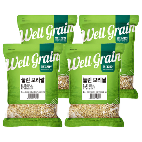 웰그레인 부드럽게 눌린 보리쌀, 800g, 4개