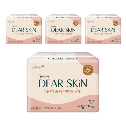 깨끗한나라 디어스킨 울트라 슬림 소형 생리대 날개형, 18개입, 4개