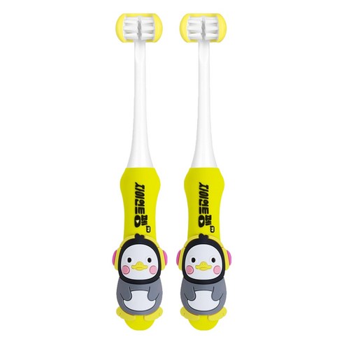 베이비 펭수 3D 키즈 칫솔, 옐로우, 2개, 1개입