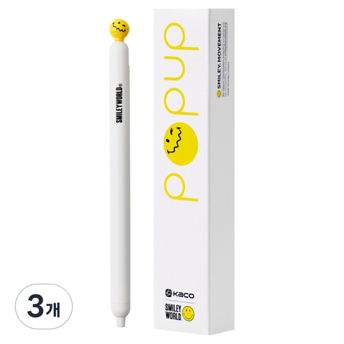 카코 스마일리 팝업 젤펜 0.5mm, 화이트, 3개