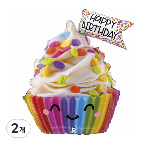 그라보 은박풍선 큐티 생일 컵케익, 혼합색상, 2개